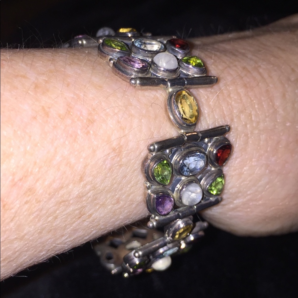 Multi Gemstone Sterling Silver Toggle Bracelet - image 4